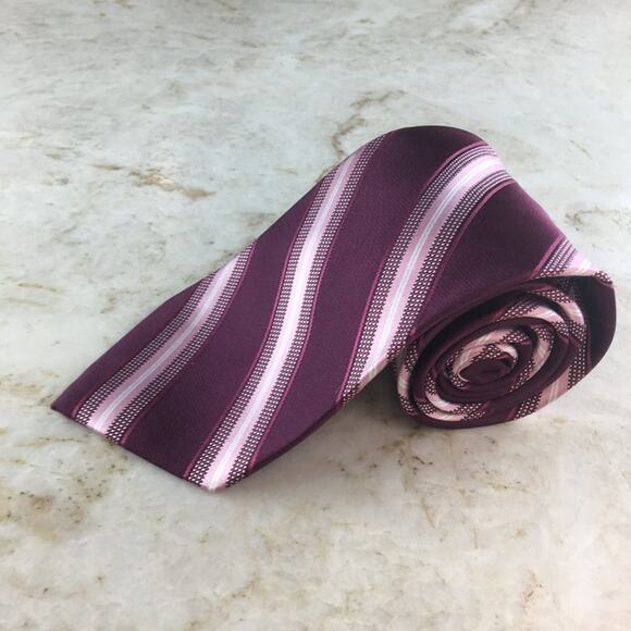MICHAEL KORS  Silk Regiment Tie in Burgundy  Pink Grey and White - Picture 9 of 10